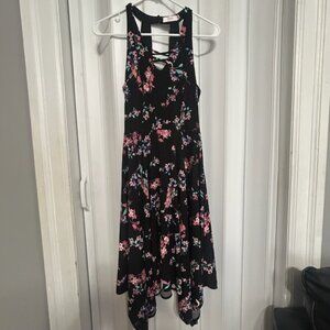 Candies Black & Floral Asymmetrical Dress, Size Small